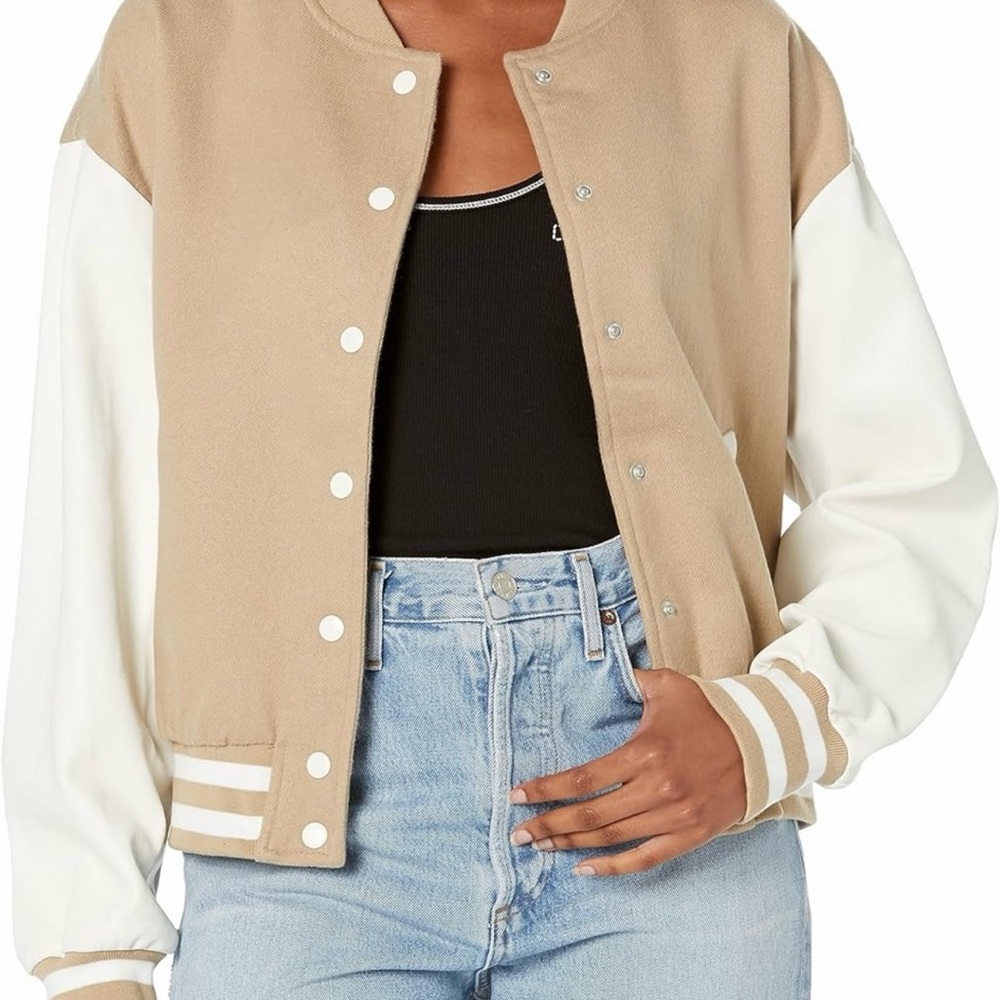 Steve Madden Alexandra Tan and White Women's Varsity Jacket SzL
